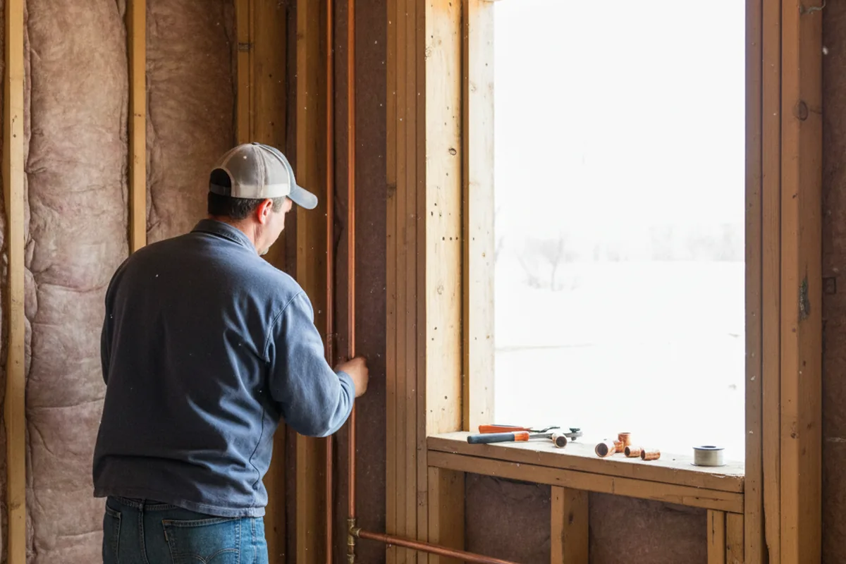 Licensed plumber running new copper supply lines in a Detroit home